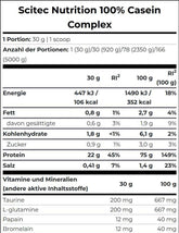 Nährwerttabelle und Zutaten von Scitec Nutrition 100% Casein Complex